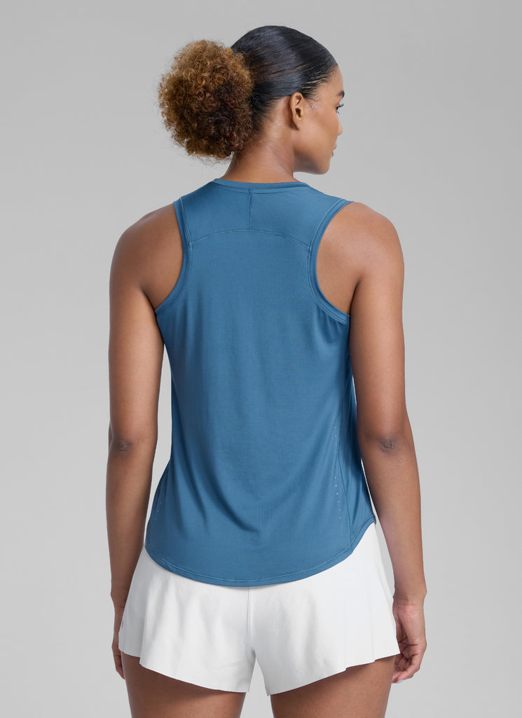 CRZ YOGA Women's Running Relaxed Fit Ultralight Tank Top Racerback Iron Blue