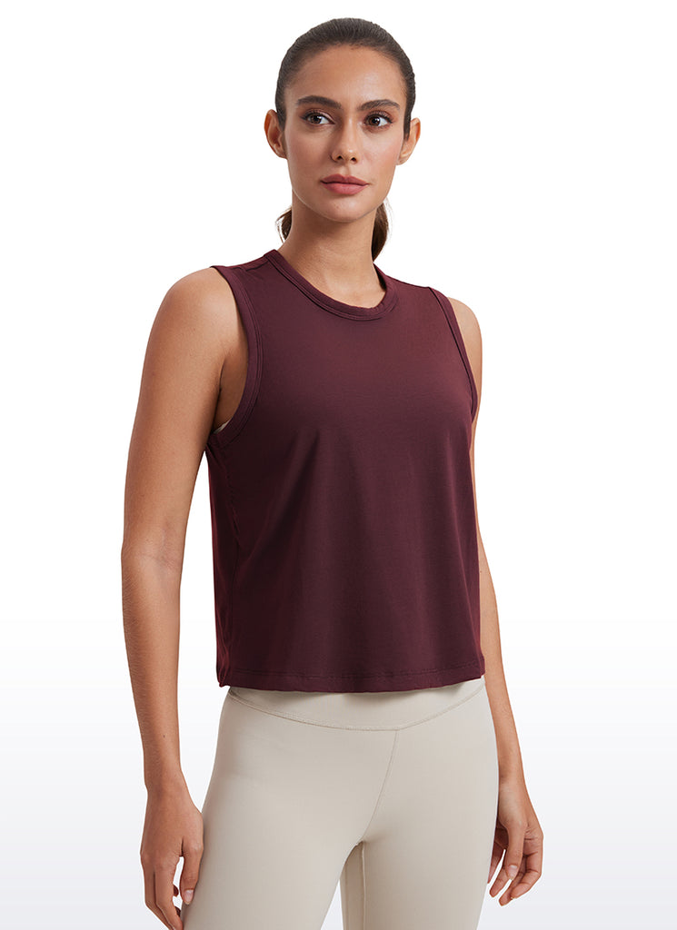 CRZ YOGA Women's Yoga Loose Fit Top Pima Cotton Crop Tank High Neck Briar Rose