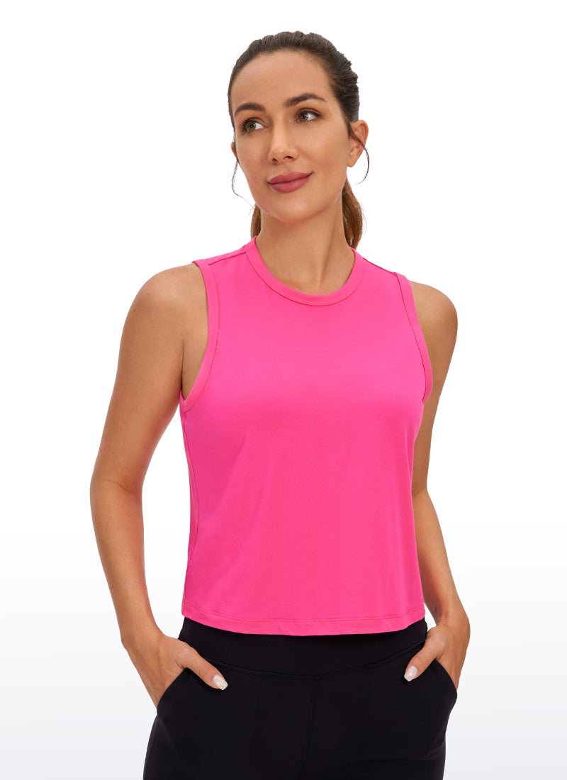 Pima Cotton High Neck Cropped Tank