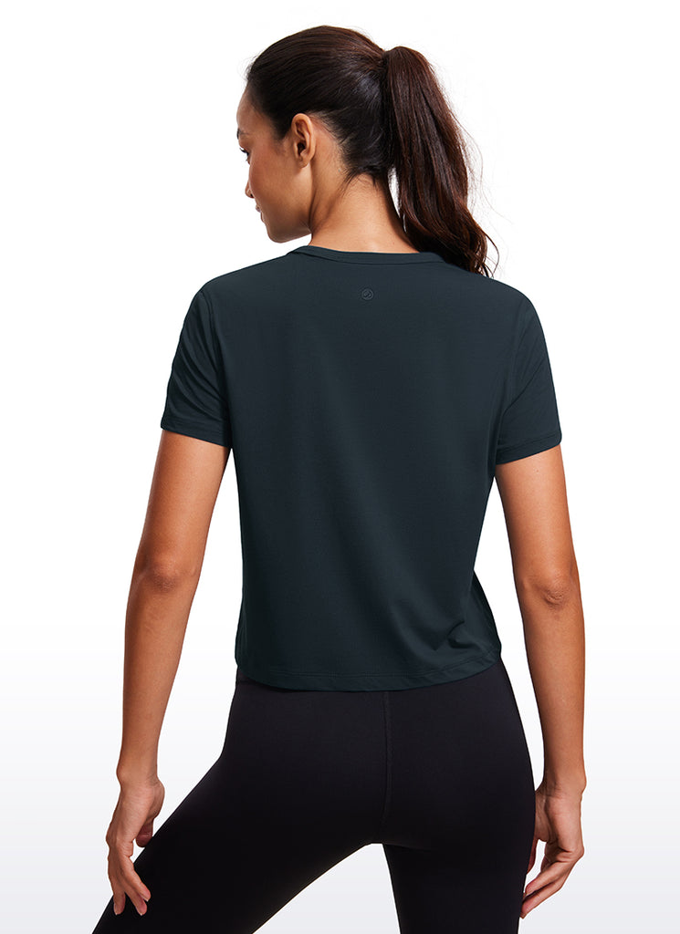 CRZ YOGA Women's Yoga Classic Fit Pima Cotton Short Sleeves High Neck Sonic Pink