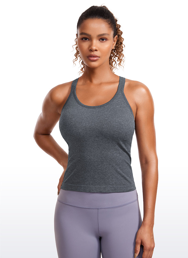 Seamless Racerback Built in Bra Ribbed Tank