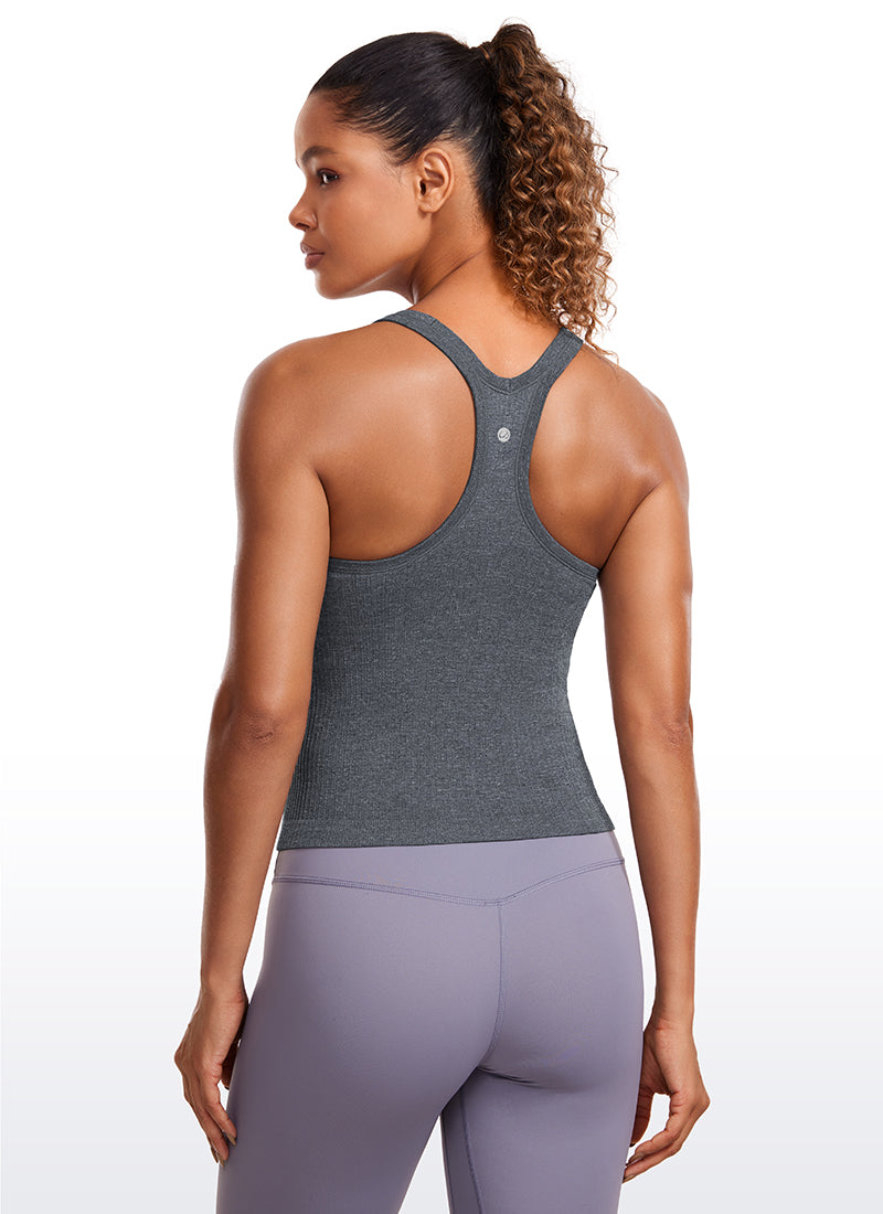 Seamless Racerback Built in Bra Ribbed Tank