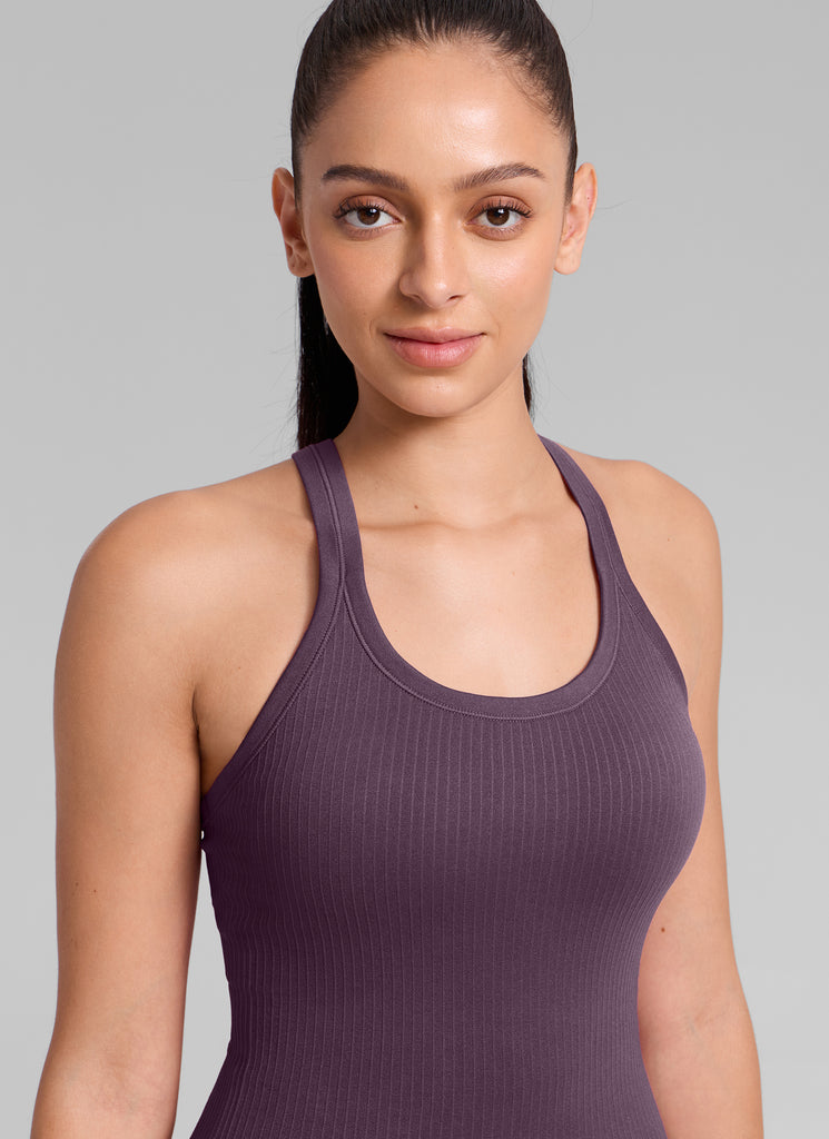 CRZ YOGA Women's Yoga Slim Fit Seamless Tank Crew Neck Waist Length Grape Thistle Purple
