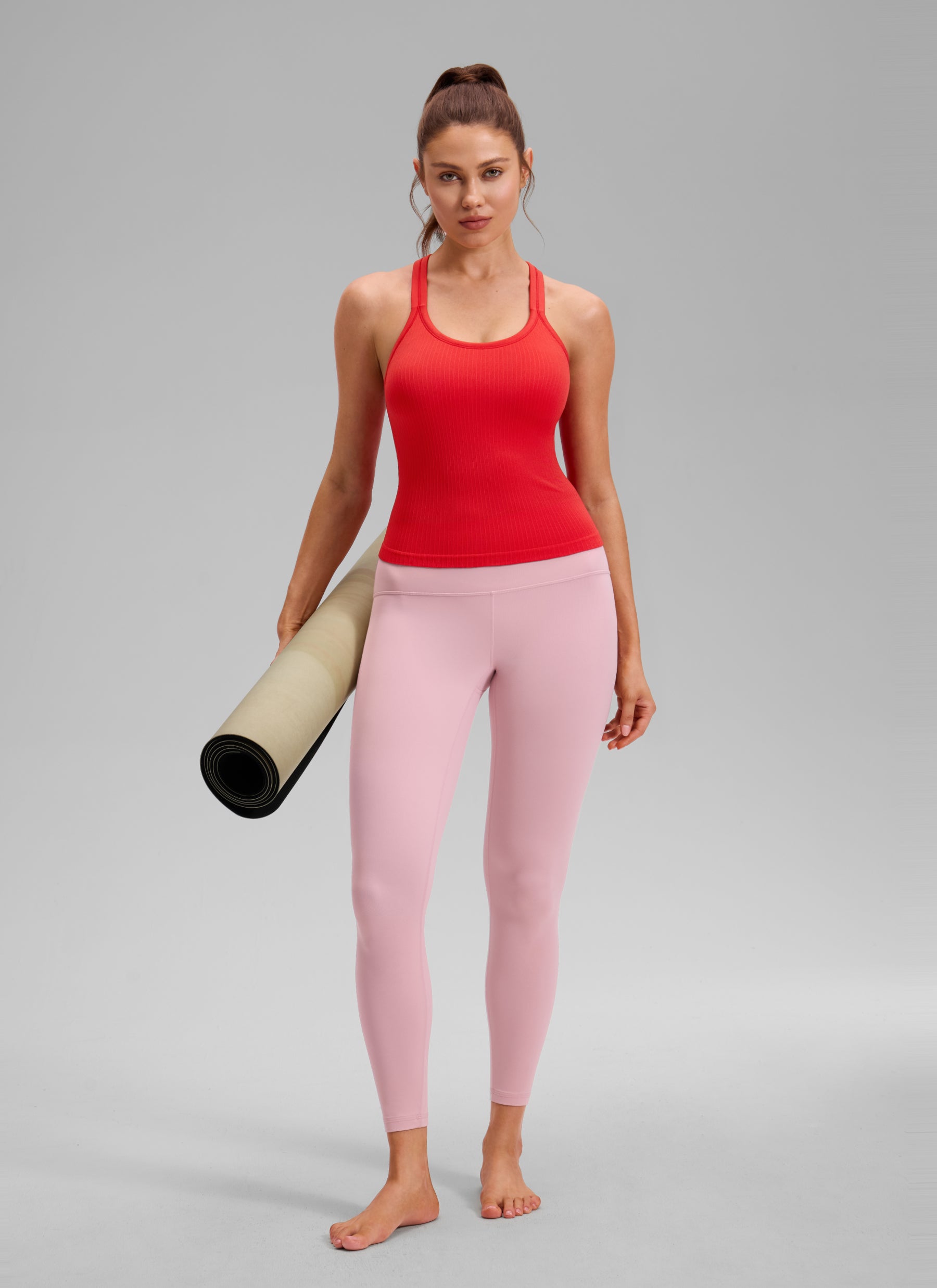 CRZ YOGA Women's Yoga Slim Fit Seamless Tank Crew Neck Waist Length Deep Red @model_info:V