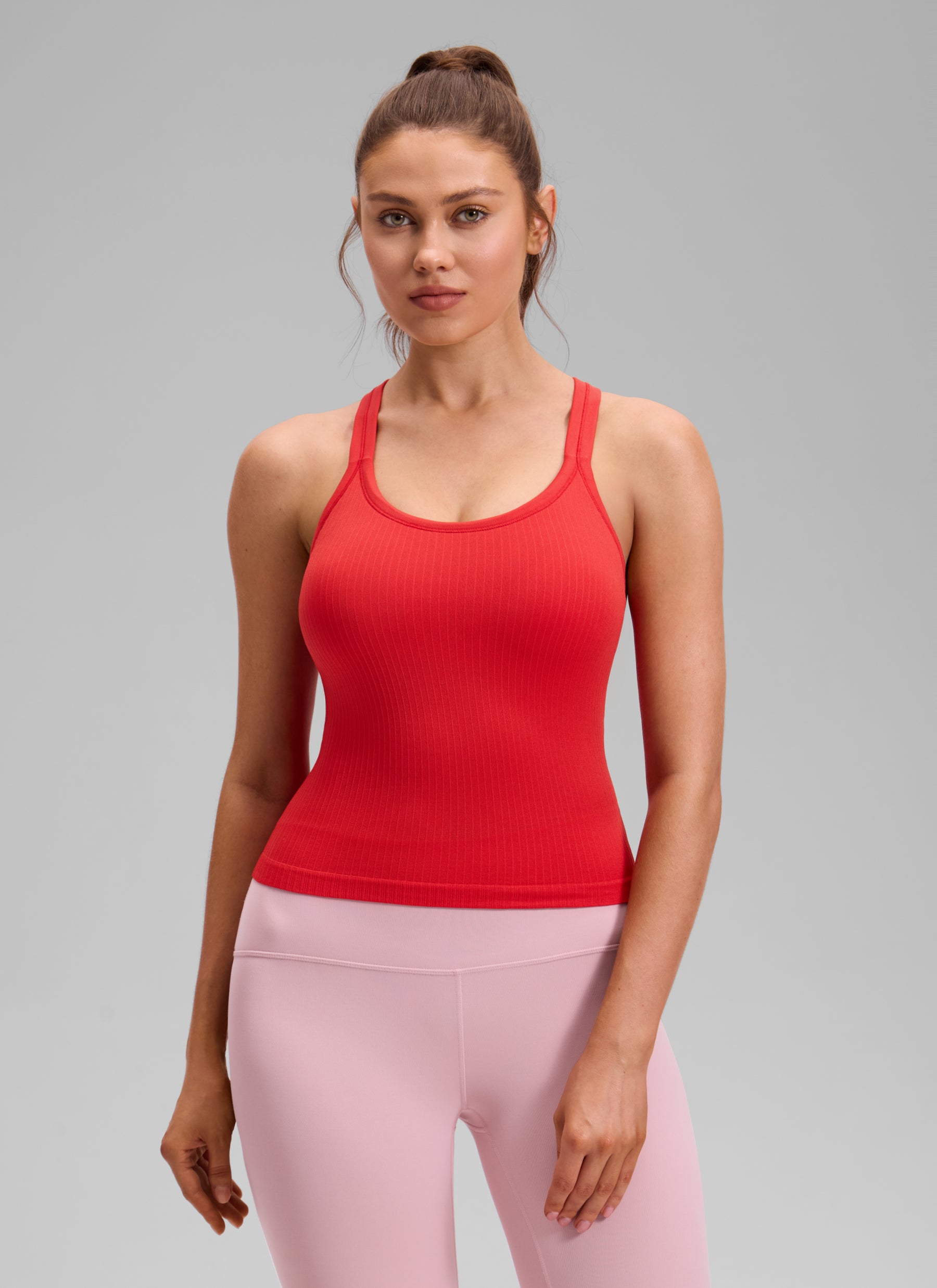 CRZ YOGA Women's Yoga Slim Fit Seamless Tank Crew Neck Waist Length Deep Red @model_info:V