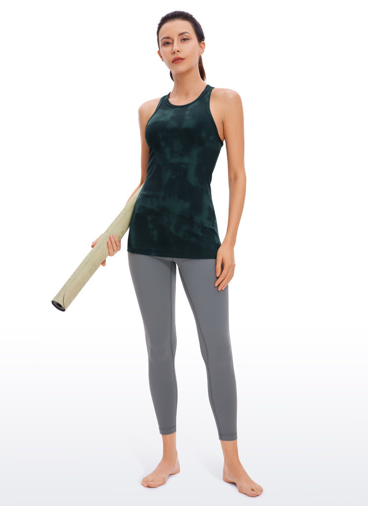 CRZ YOGA Women's Yoga Slim Fit Top Butterluxe Tank Racerback High Neck Emerald Green Tie-Dye Flowers