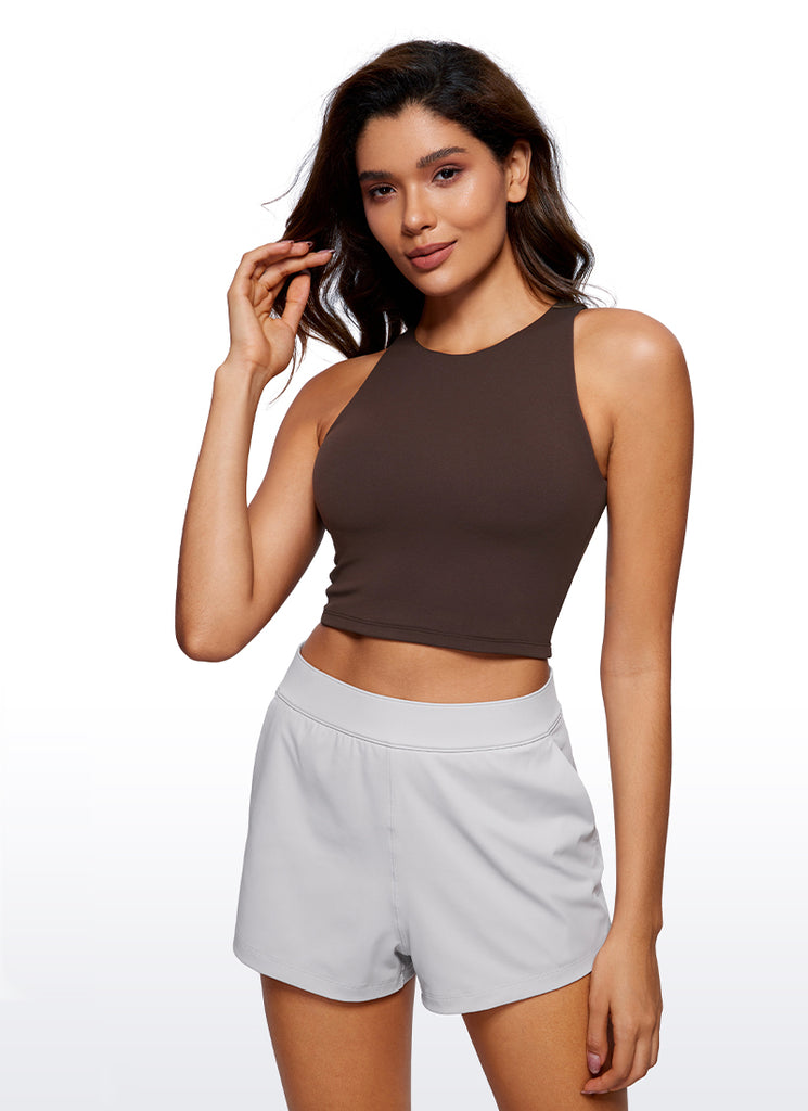 CRZ YOGA Women's Yoga Tight Fit ButterluxeTank Tops Racerback Cropped Hot Fudge Brown