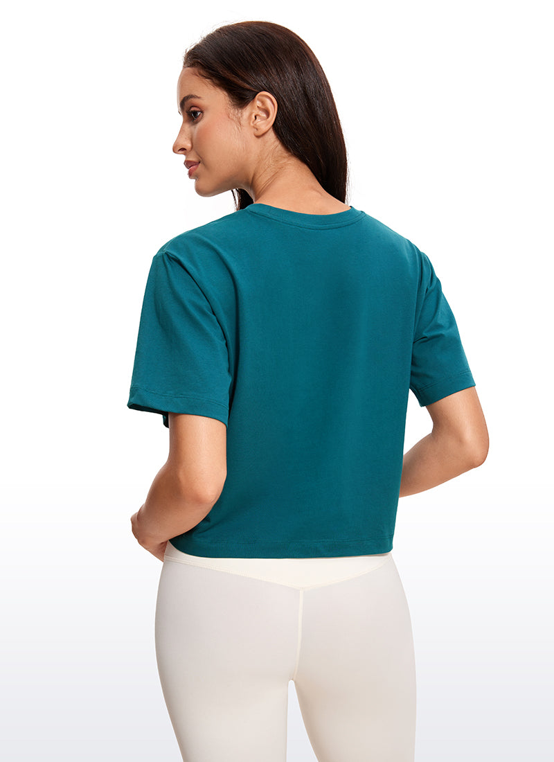 CRZ YOGA Women's Casual Crop Lightweight Short Sleeves Waist length Green Jade
