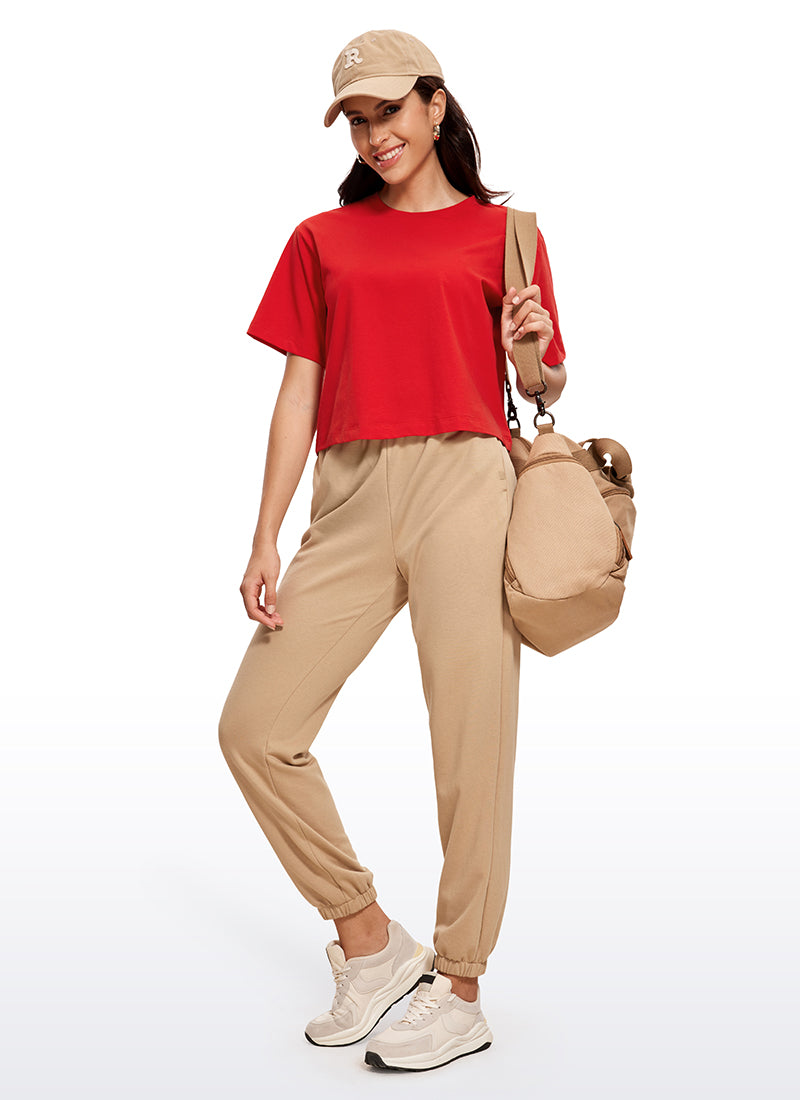 CRZ YOGA Women's Casual Crop Lightweight Short Sleeves Waist length Festival Red