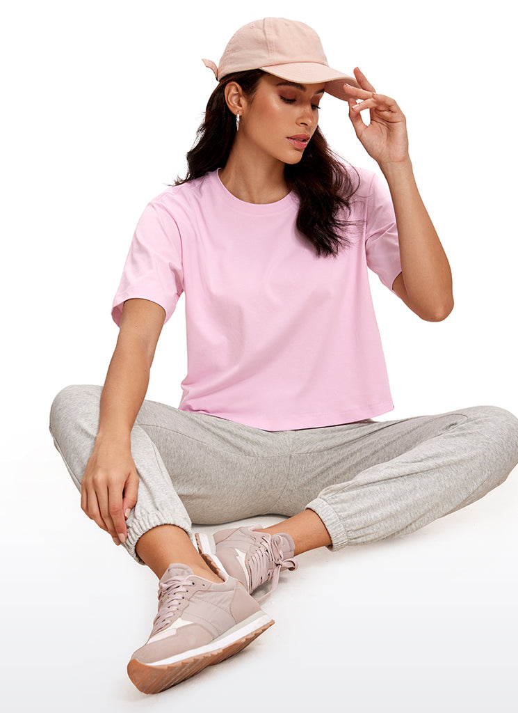 CRZ YOGA Women's Casual Crop Lightweight Short Sleeves Waist length Green Jade