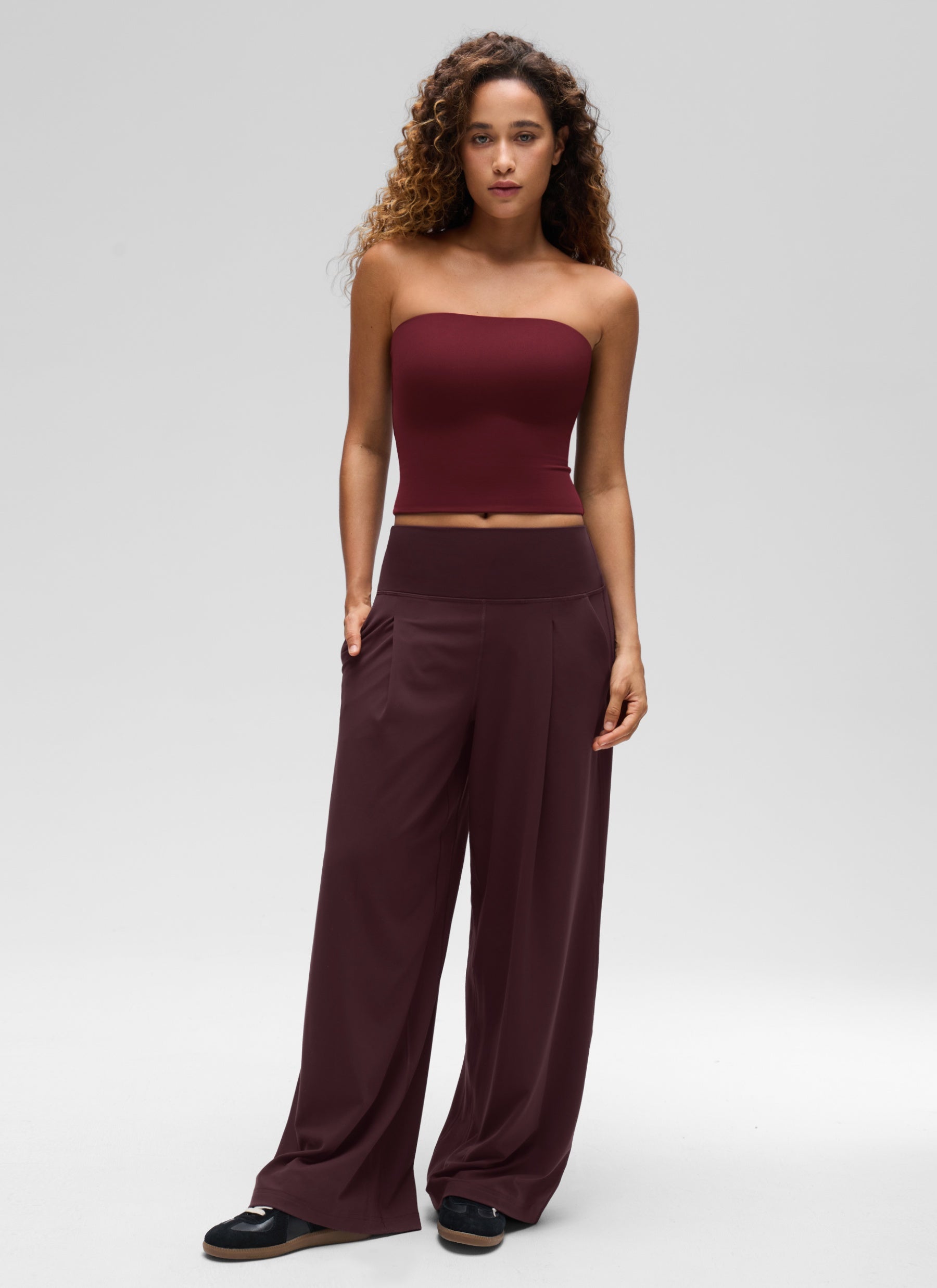 CRZ YOGA Women's Casual Butterluxe Tight Fit Strapless Tops Red Merlot