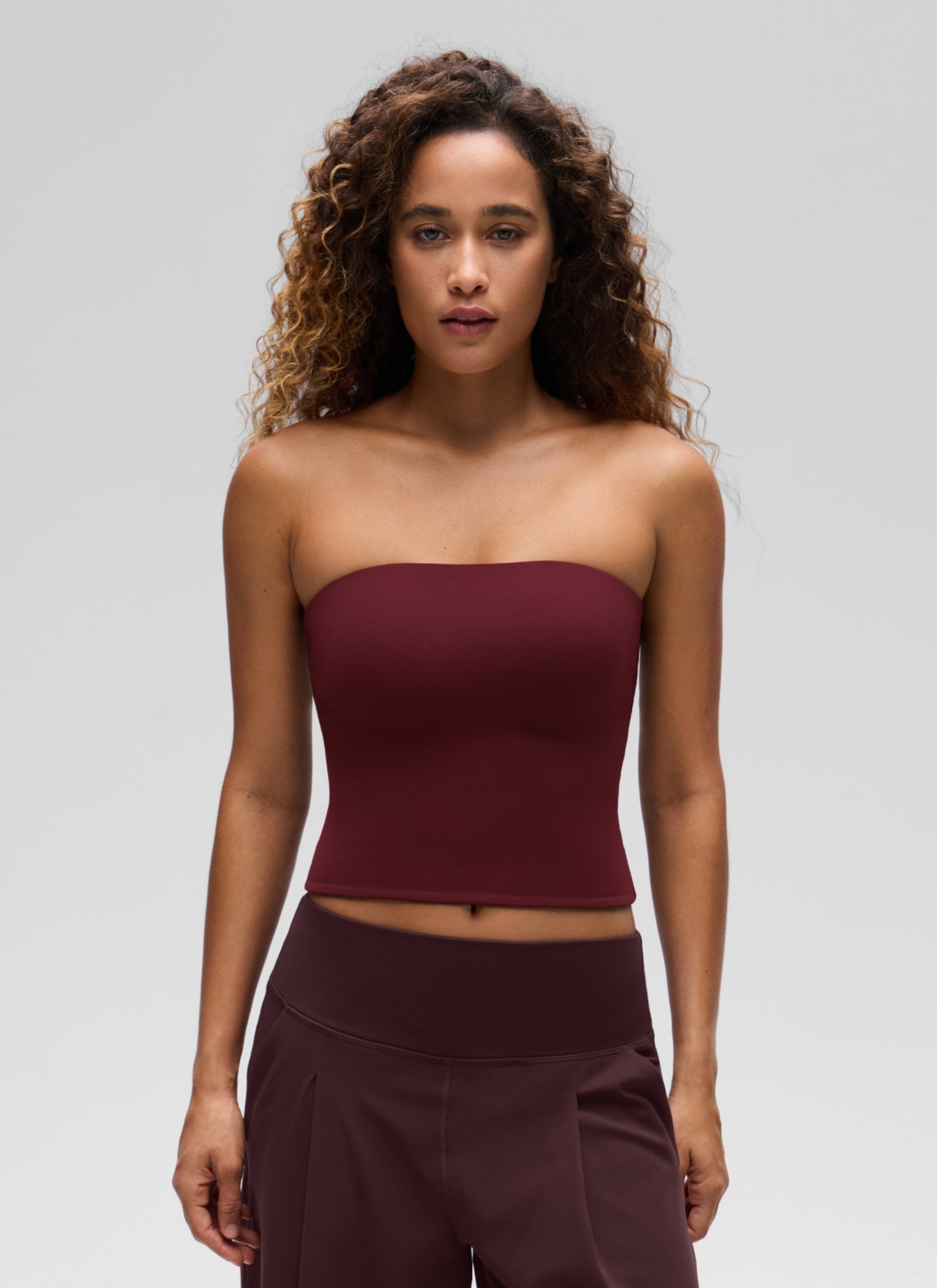 CRZ YOGA Women's Casual Butterluxe Tight Fit Strapless Tops Red Merlot