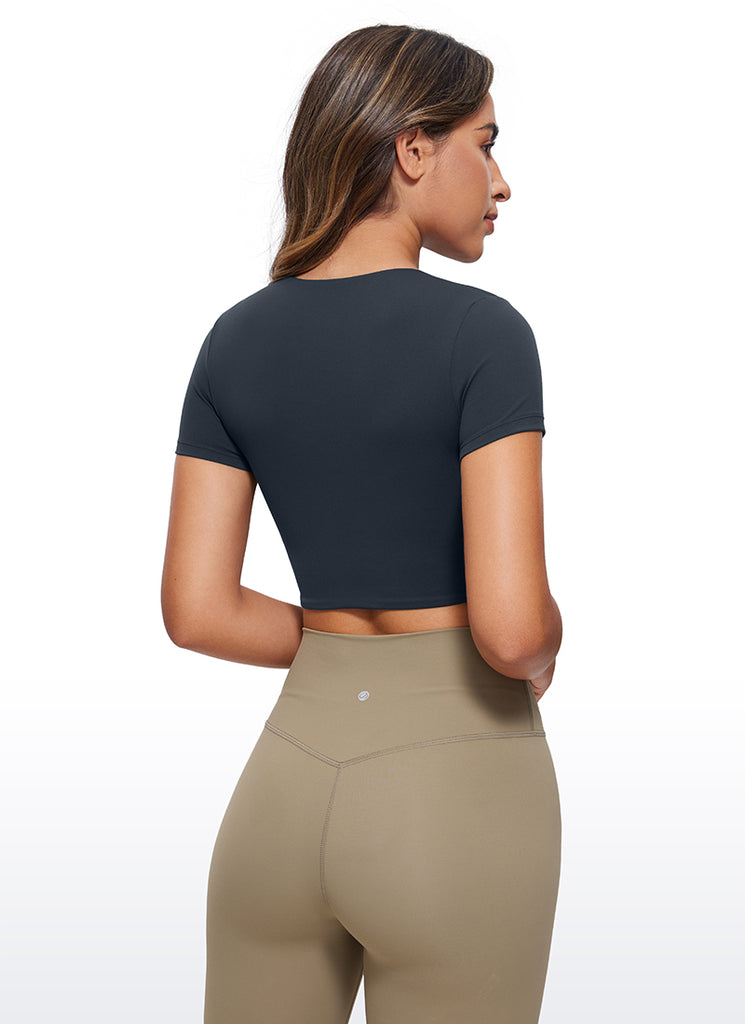 CRZ YOGA Women's Yoga Tight Fit Butterluxe Cropped Short Sleeves Viva Magenta