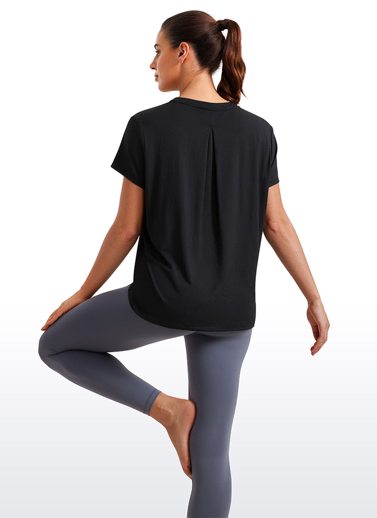 CRZ YOGA Women's Yoga Loose Fit Flowy Short Sleeves Crew Neck Sparkle Blue