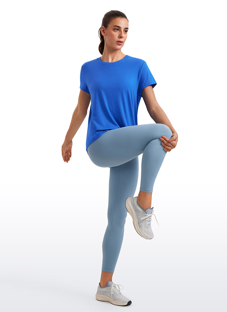 CRZ YOGA Women's Yoga Loose Fit Flowy Short Sleeves Crew Neck Sparkle Blue