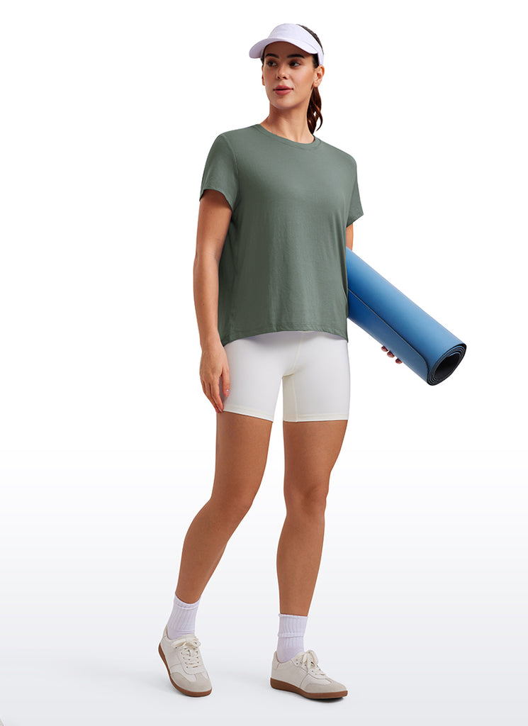 CRZ YOGA Women's Yoga Loose Fit Flowy Short Sleeves Crew Neck Granita Pink