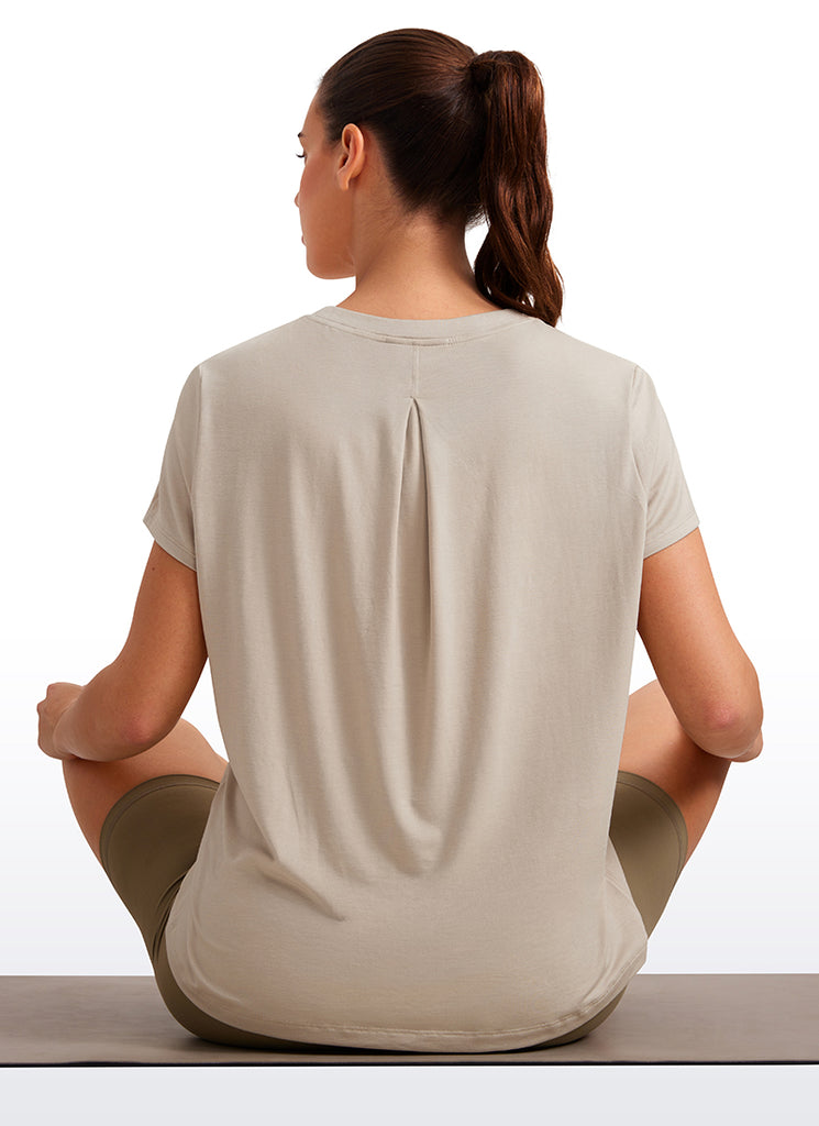 CRZ YOGA Women's Yoga Loose Fit Flowy Short Sleeves Crew Neck Granita Pink