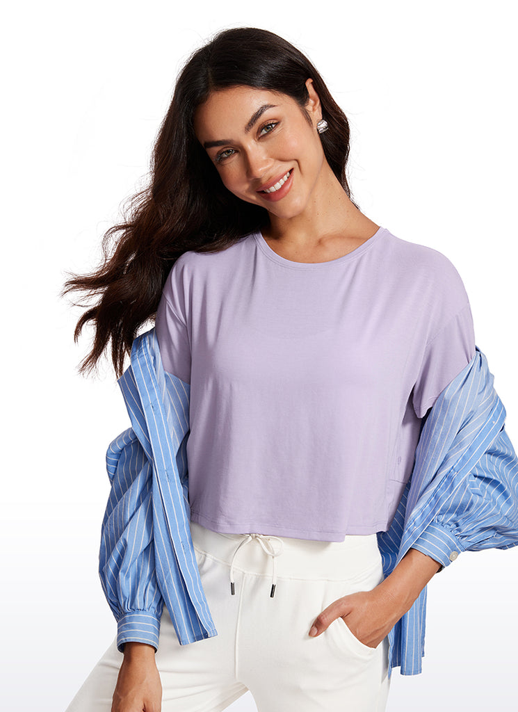 CRZ YOGA Women's Yoga Relaxed Fit Cropped Open Back Short Sleeves Green Jade