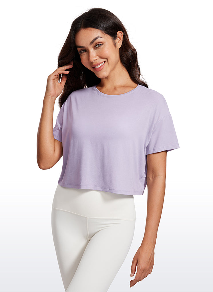 CRZ YOGA Women's Yoga Relaxed Fit Cropped Open Back Short Sleeves White
