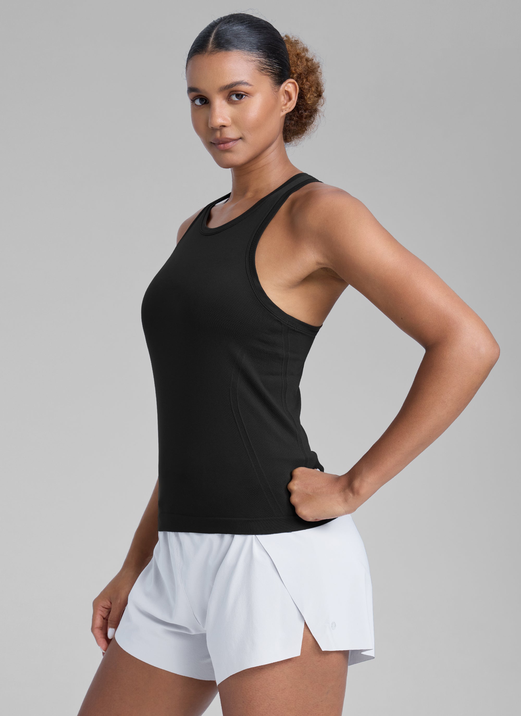 CRZ YOGA Women's Yoga Slim Fit Tops Seamless High Crew Neck Tank Black