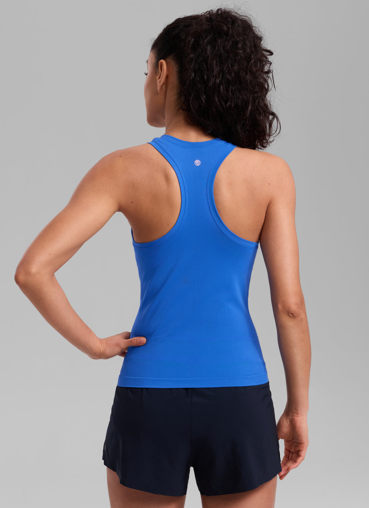 CRZ YOGA Women's Yoga Slim Fit Tops Seamless High Crew Neck Tank Sparkle Blue