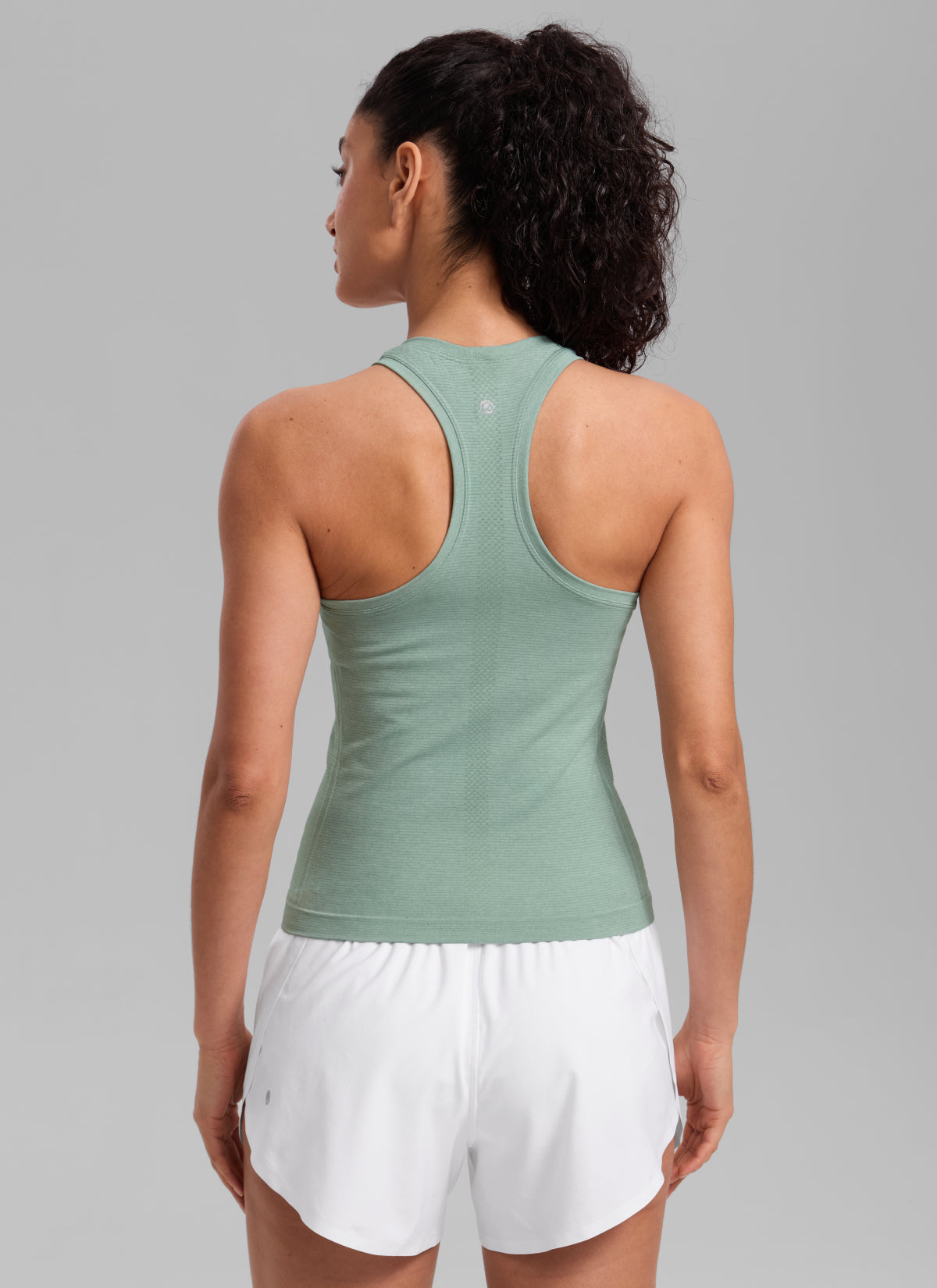 CRZ YOGA Women's Yoga Slim Fit Tops Seamless High Crew Neck Tank Green Palm Court
