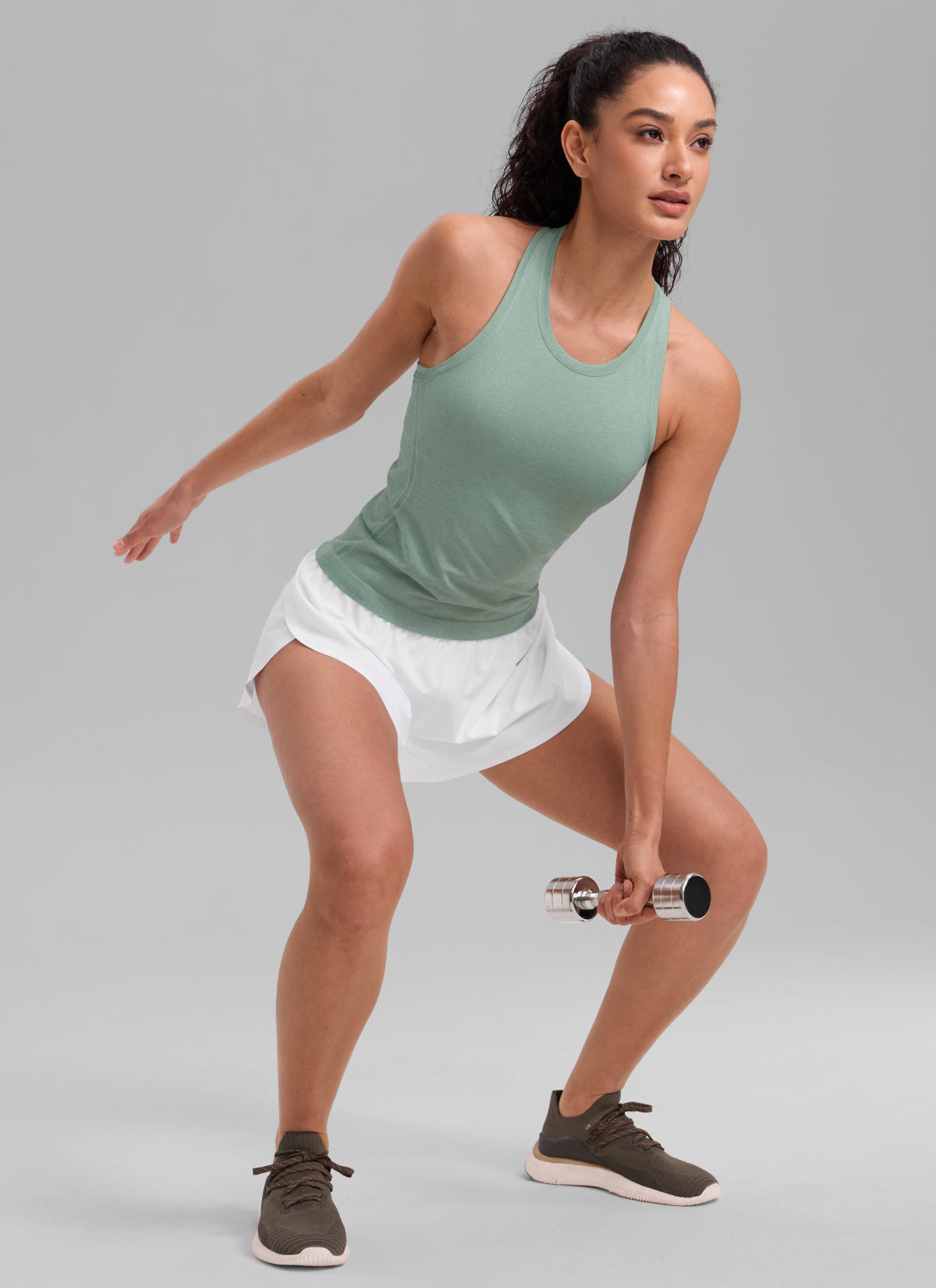 CRZ YOGA Women's Yoga Slim Fit Tops Seamless High Crew Neck Tank Green Palm Court