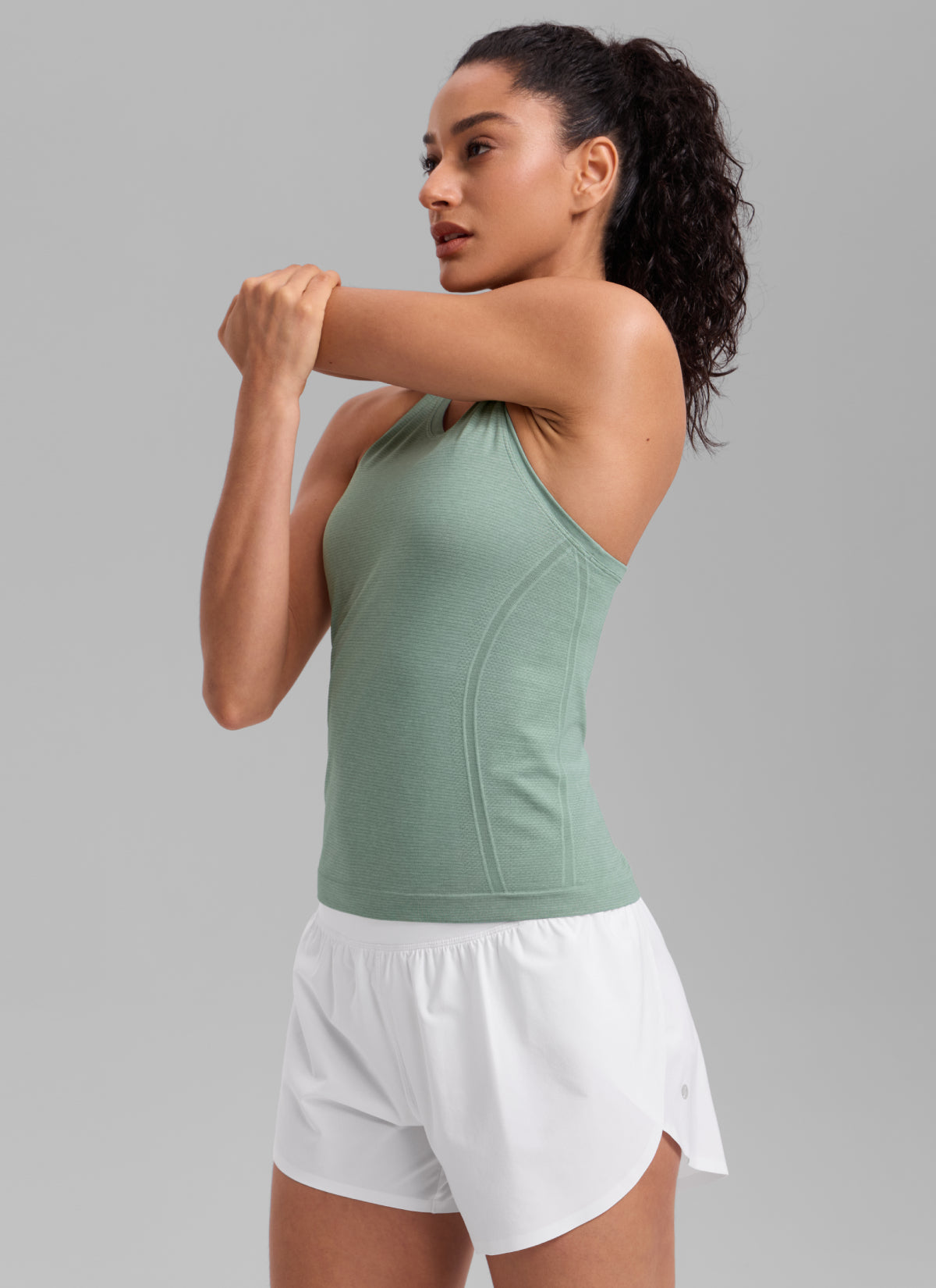 CRZ YOGA Women's Yoga Slim Fit Tops Seamless High Crew Neck Tank Green Palm Court