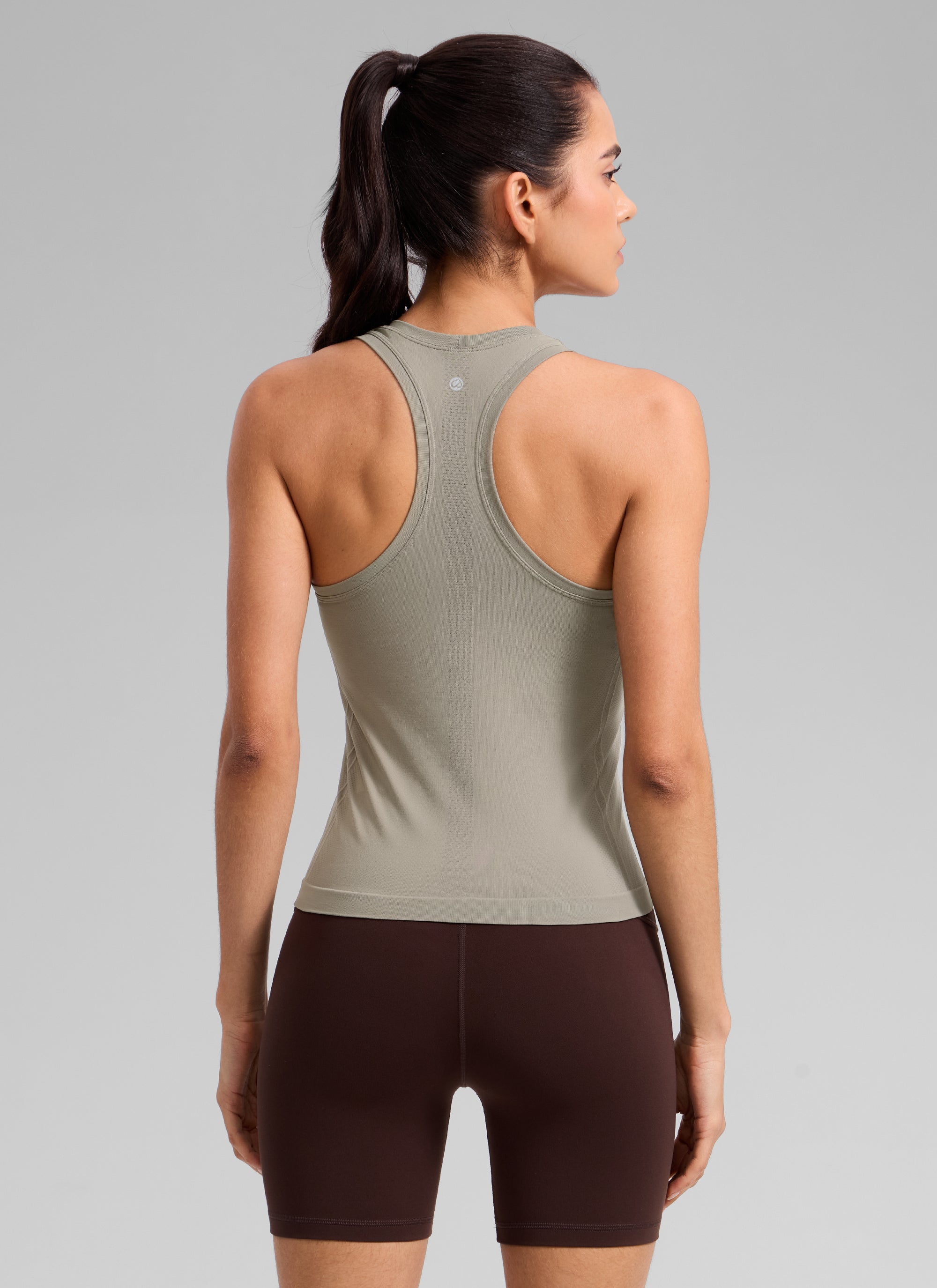 CRZ YOGA Women's Yoga Slim Fit Tops Seamless High Crew Neck Tank Warm Ash Grey