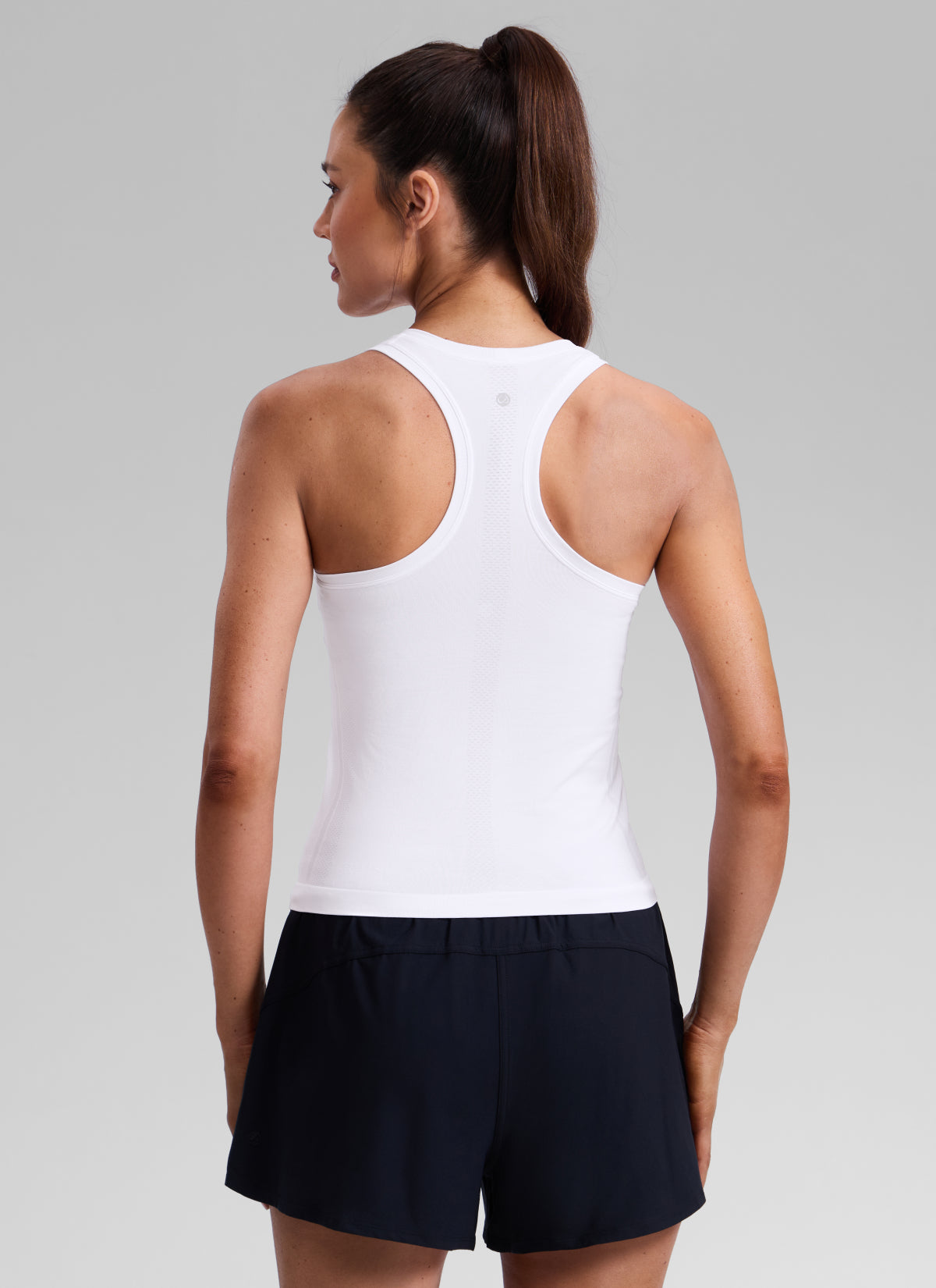 CRZ YOGA Women's Yoga Slim Fit Tops Seamless High Crew Neck Tank White
