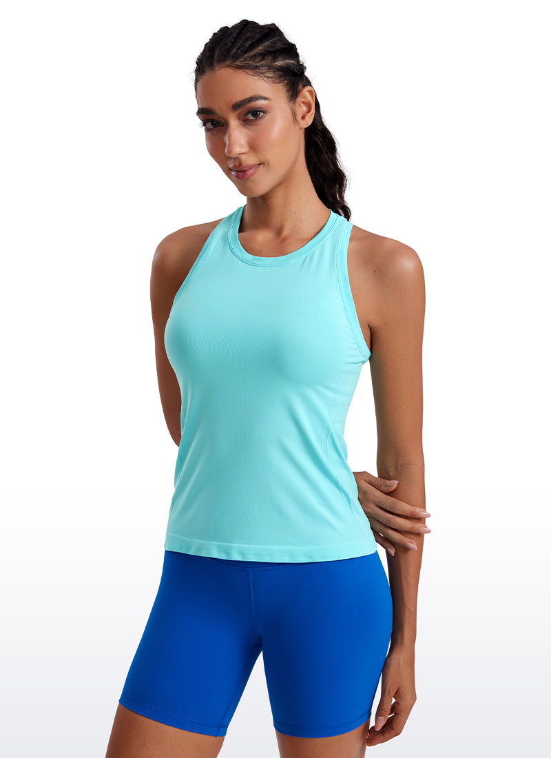 CRZ YOGA Women's Yoga Slim Fit Tops Seamless High Crew Neck Tank Turquoise2