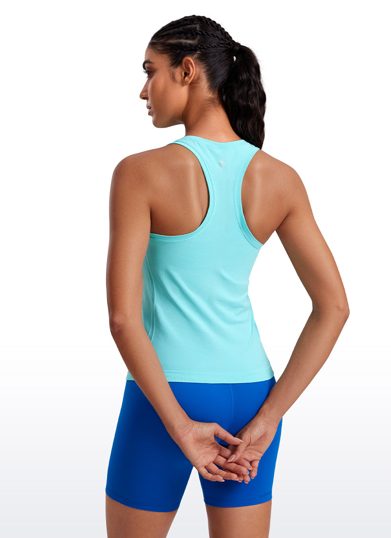 CRZ YOGA Women's Yoga Slim Fit Tops Seamless High Crew Neck Tank Turquoise2