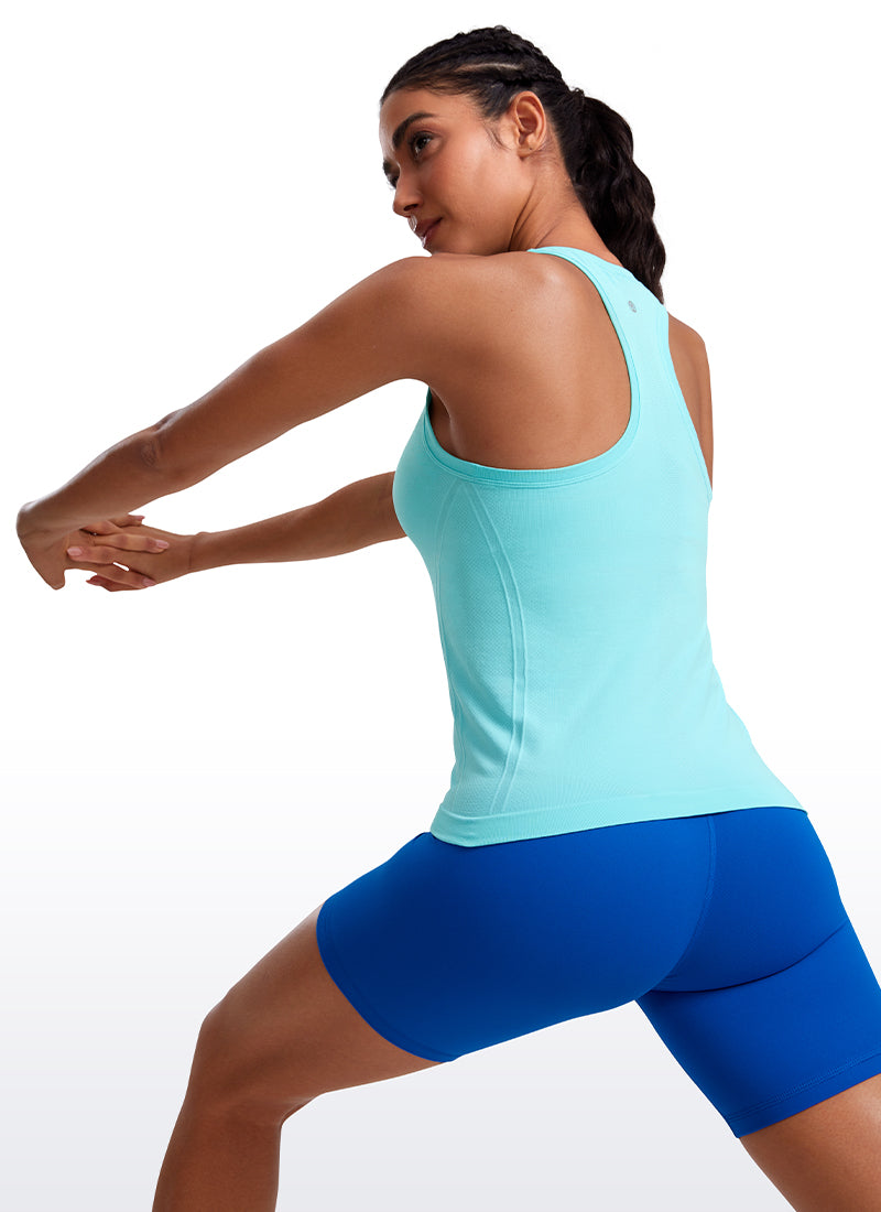 CRZ YOGA Women's Yoga Slim Fit Tops Seamless High Crew Neck Tank Turquoise2