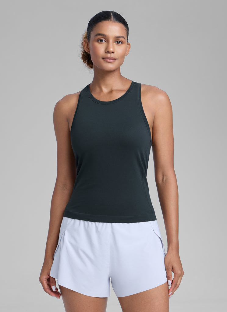 CRZ YOGA Women's Yoga Slim Fit Tops Seamless High Crew Neck Tank Strawberry Pink