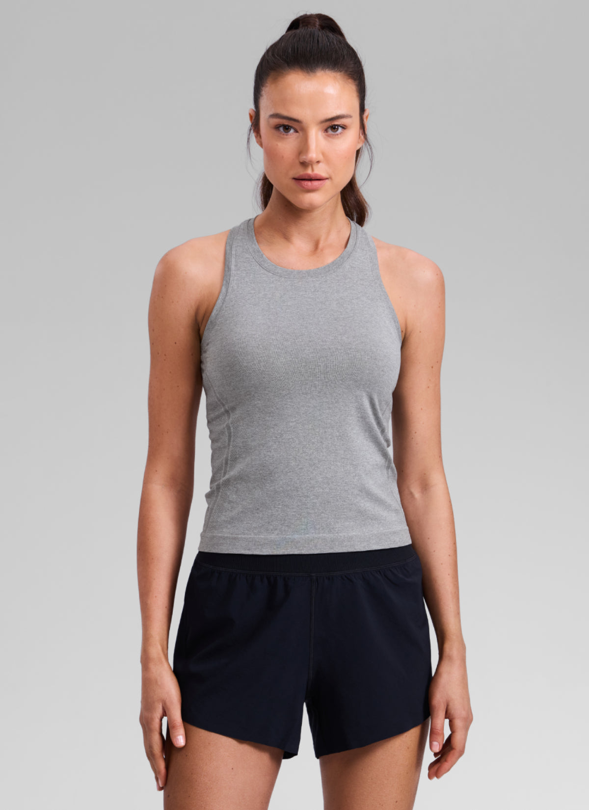 CRZ YOGA Women's Yoga Slim Fit Tops Seamless High Crew Neck Tank Slate Grey Marl