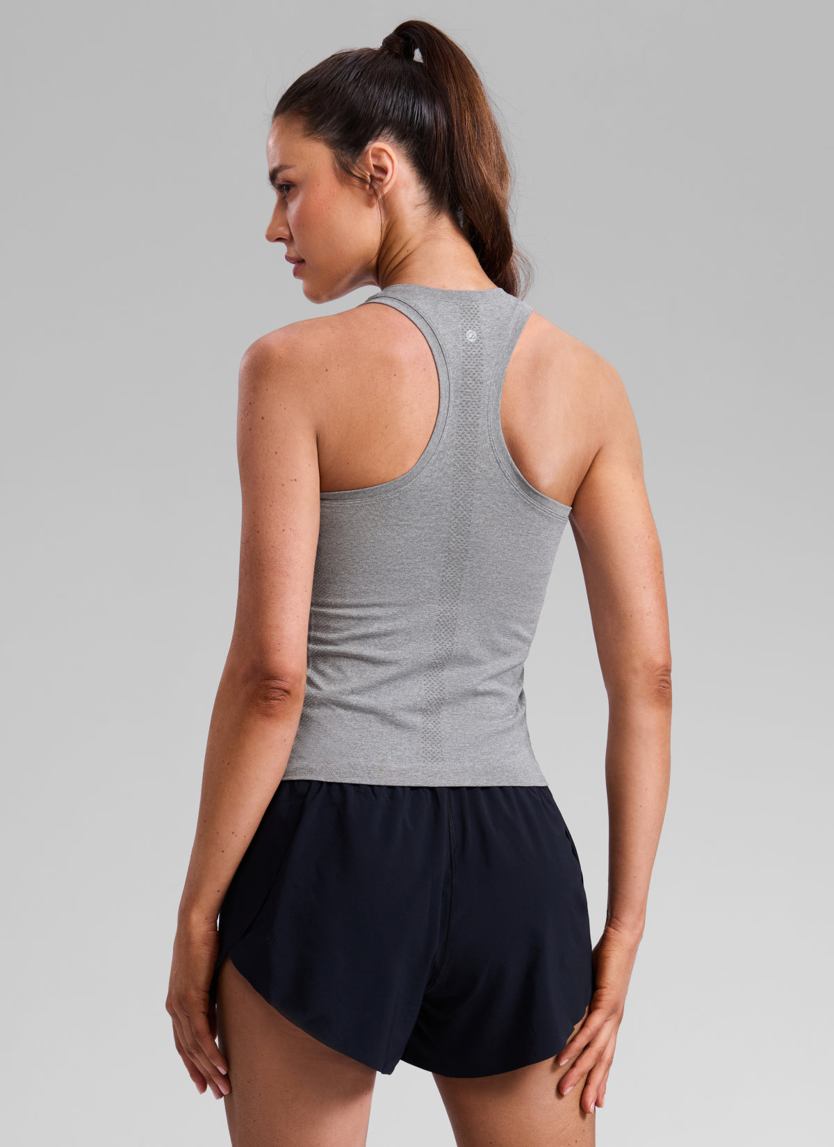 CRZ YOGA Women's Yoga Slim Fit Tops Seamless High Crew Neck Tank Slate Grey Marl
