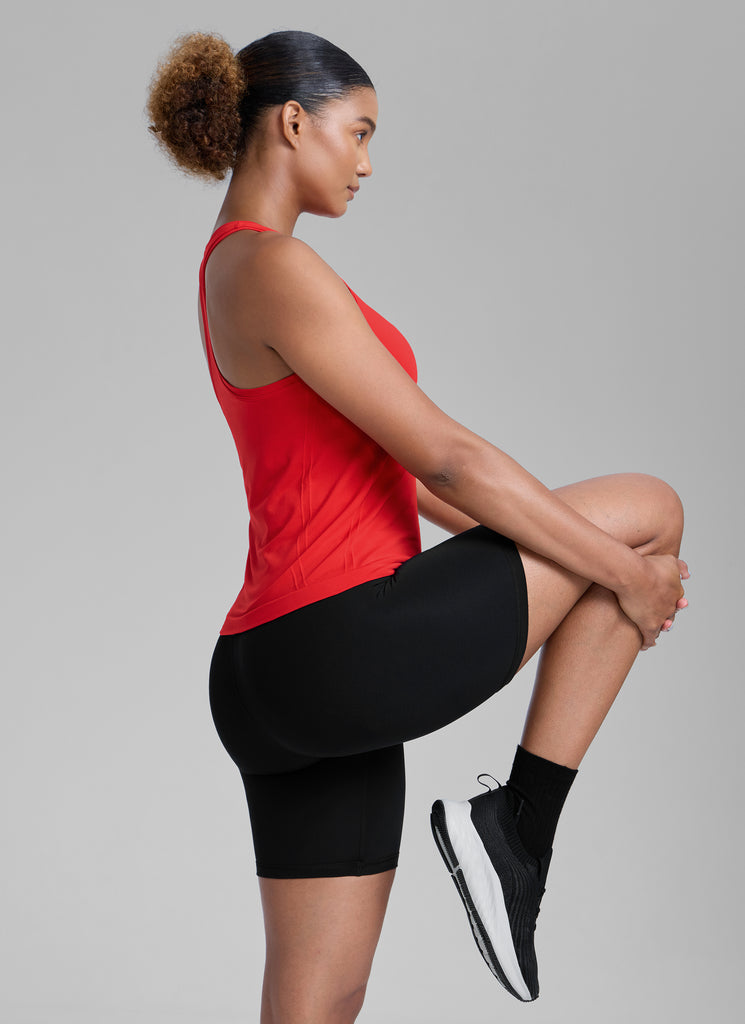 CRZ YOGA Women's Yoga Slim Fit Tops Seamless High Crew Neck Tank White