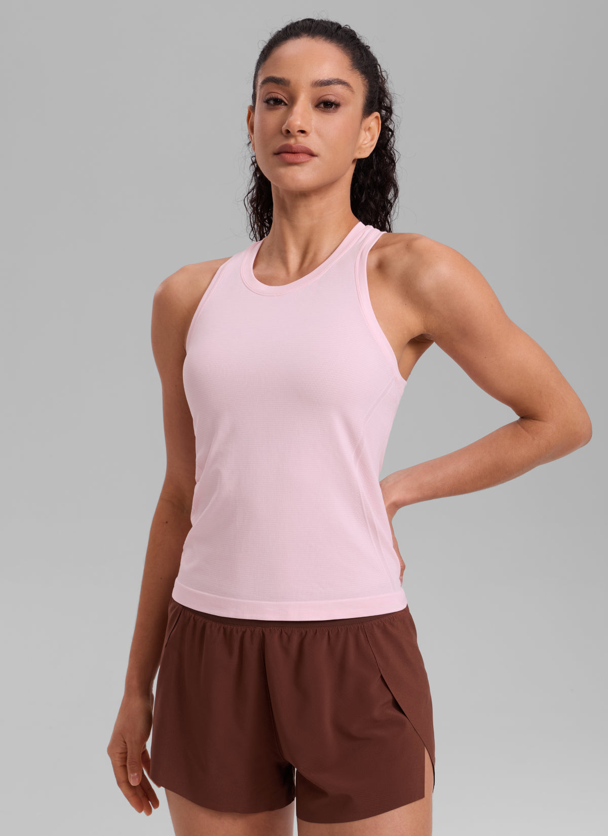 CRZ YOGA Women's Yoga Slim Fit Tops Seamless High Crew Neck Tank Strawberry Pink