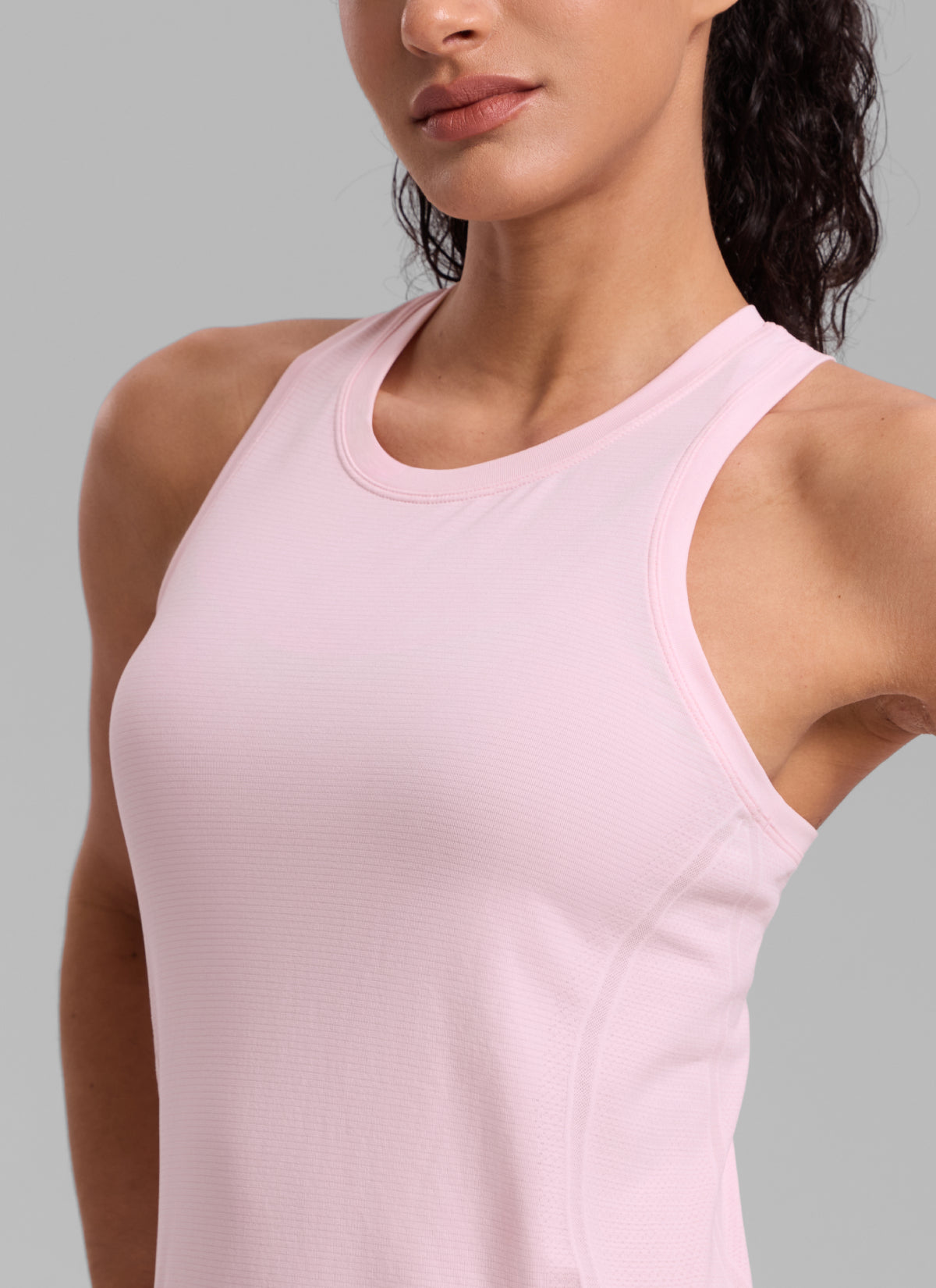 CRZ YOGA Women's Yoga Slim Fit Tops Seamless High Crew Neck Tank Strawberry Pink