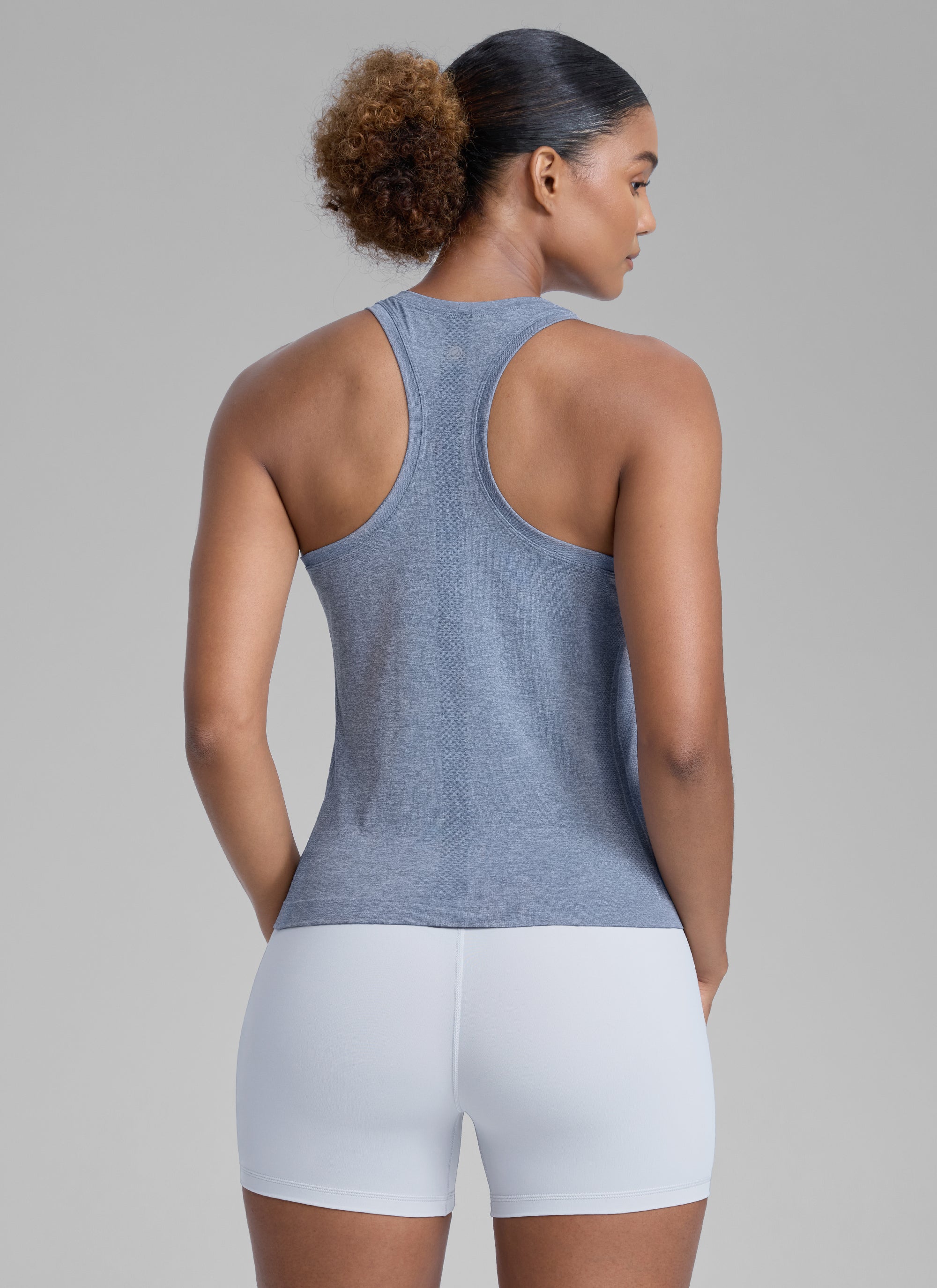 CRZ YOGA Women's Yoga Slim Fit Tops Seamless High Crew Neck Tank Oasis Blue