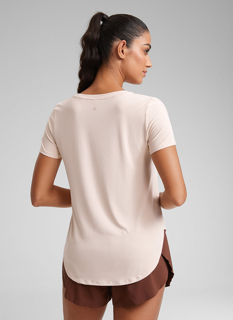 CRZ YOGA Women's Workout Lightweight Crewneck Short Sleeves Side Slit White Opal