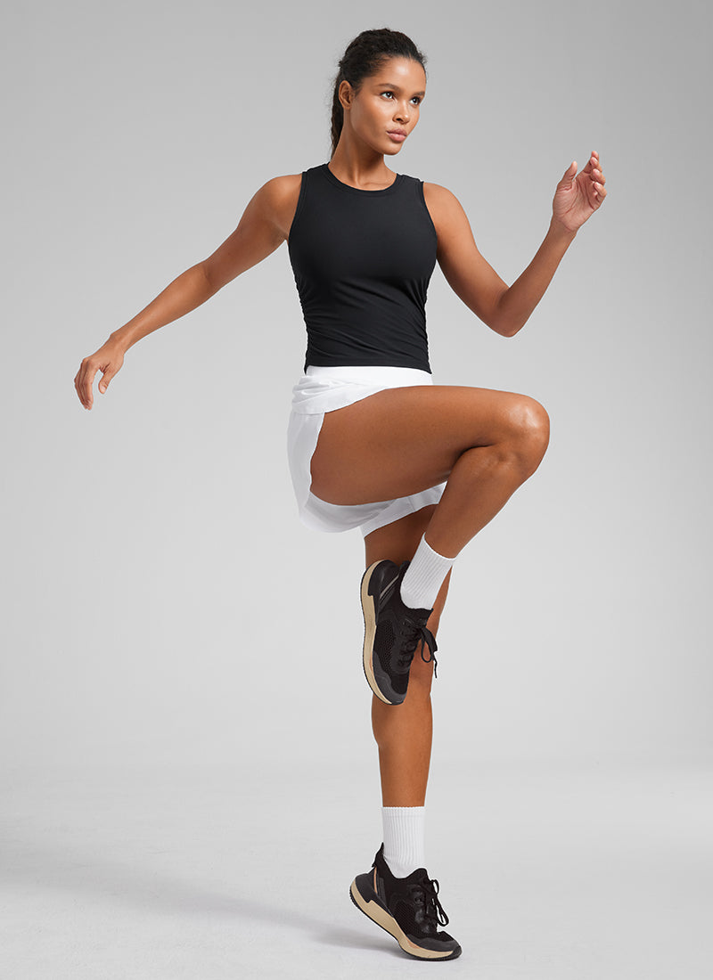 CRZ YOGA Women's Workout Tight Fit Ruched Athletic Tank High Neck Black @model_info:Gigi