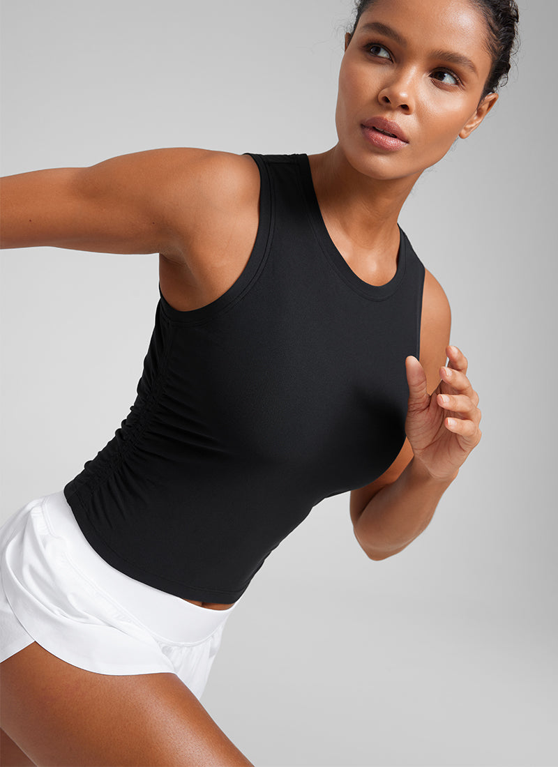 CRZ YOGA Women's Workout Tight Fit Ruched Athletic Tank High Neck Black @model_info:Gigi