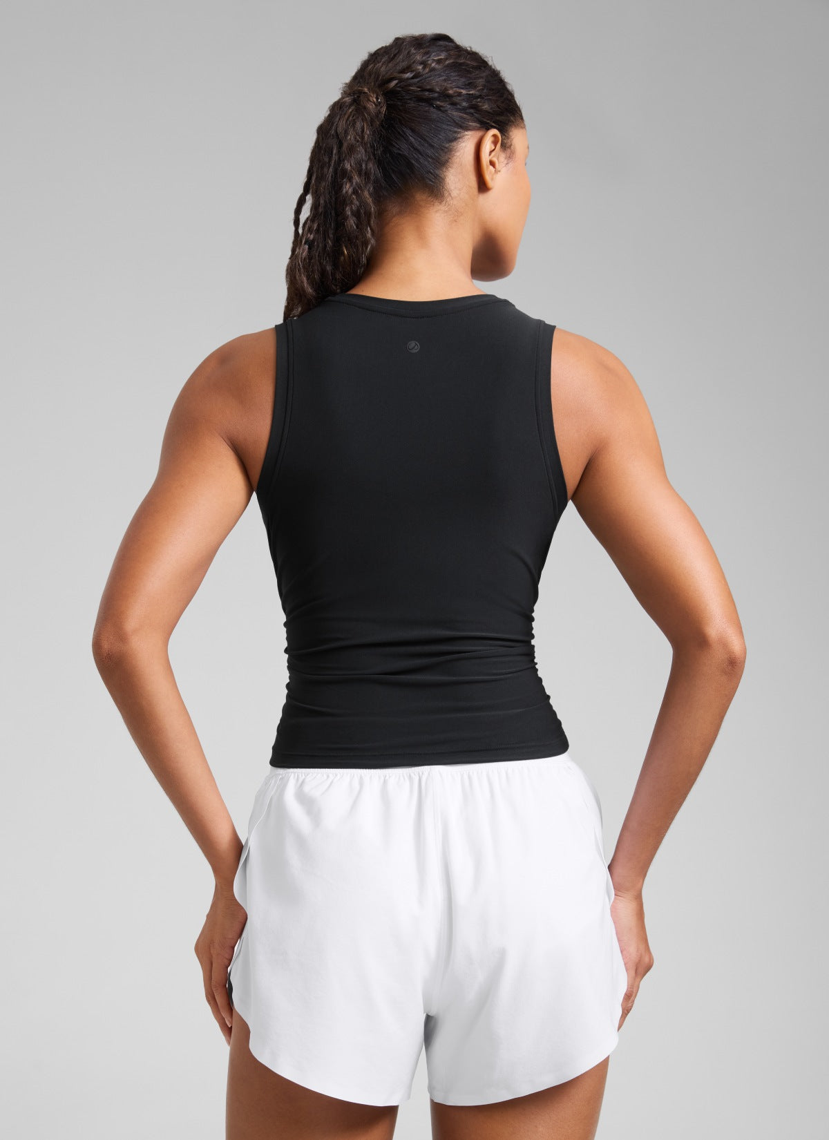 CRZ YOGA Women's Workout Tight Fit Ruched Athletic Tank High Neck Black @model_info:Gigi