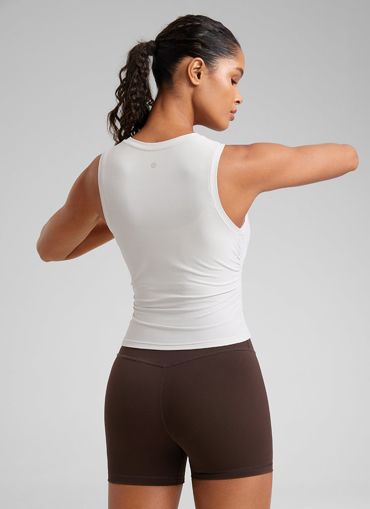 CRZ YOGA Women's Workout Tight Fit Ruched Athletic Tank High Neck Black