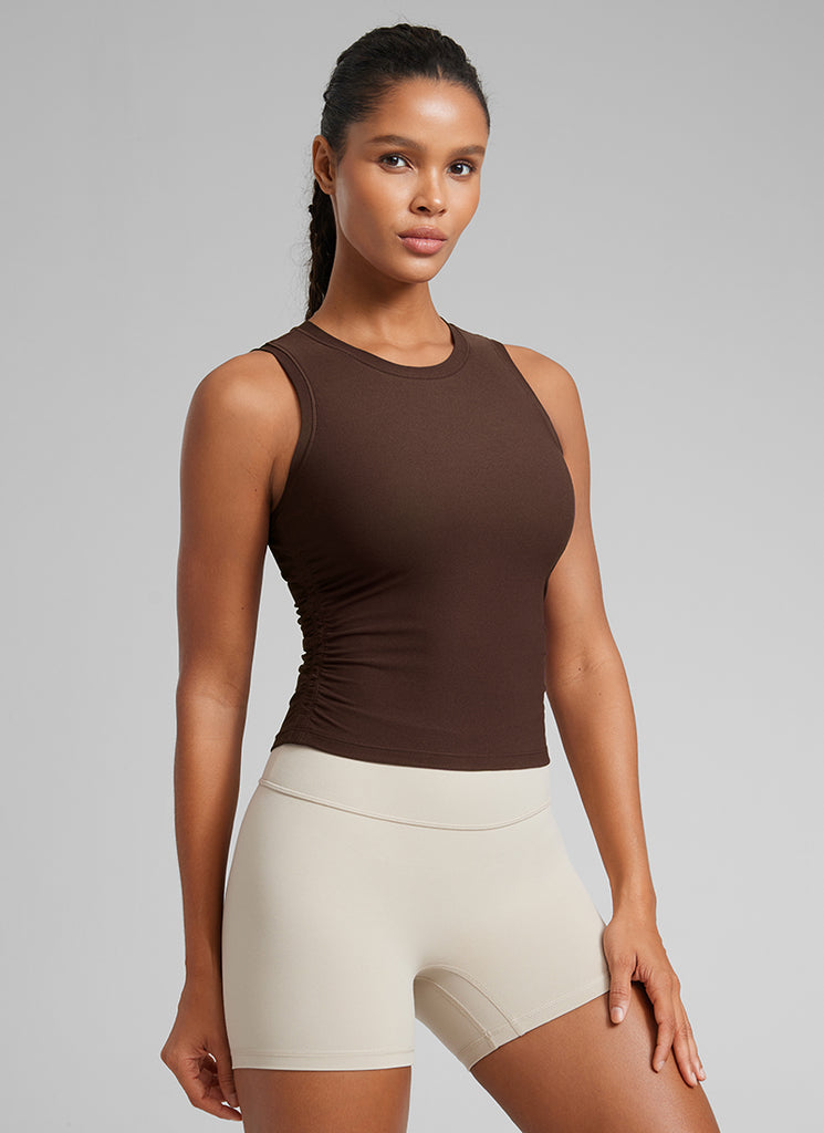 CRZ YOGA Women's Workout Tight Fit Ruched Athletic Tank High Neck Milky White