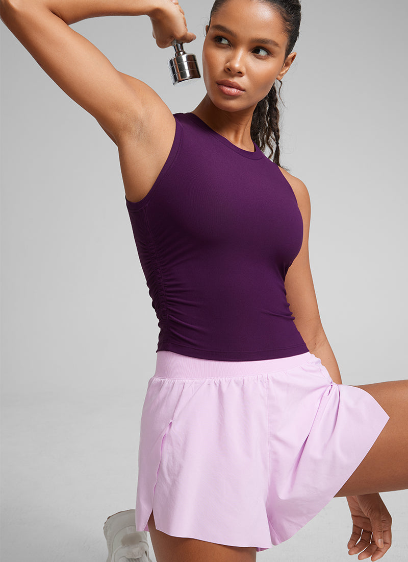 CRZ YOGA Women's Workout Tight Fit Ruched Athletic Tank High Neck Plum Magenta @model_info:Gigi