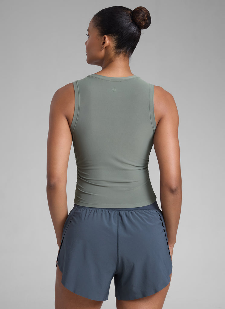 CRZ YOGA Women's Workout Tight Fit Ruched Athletic Tank High Neck True Navy