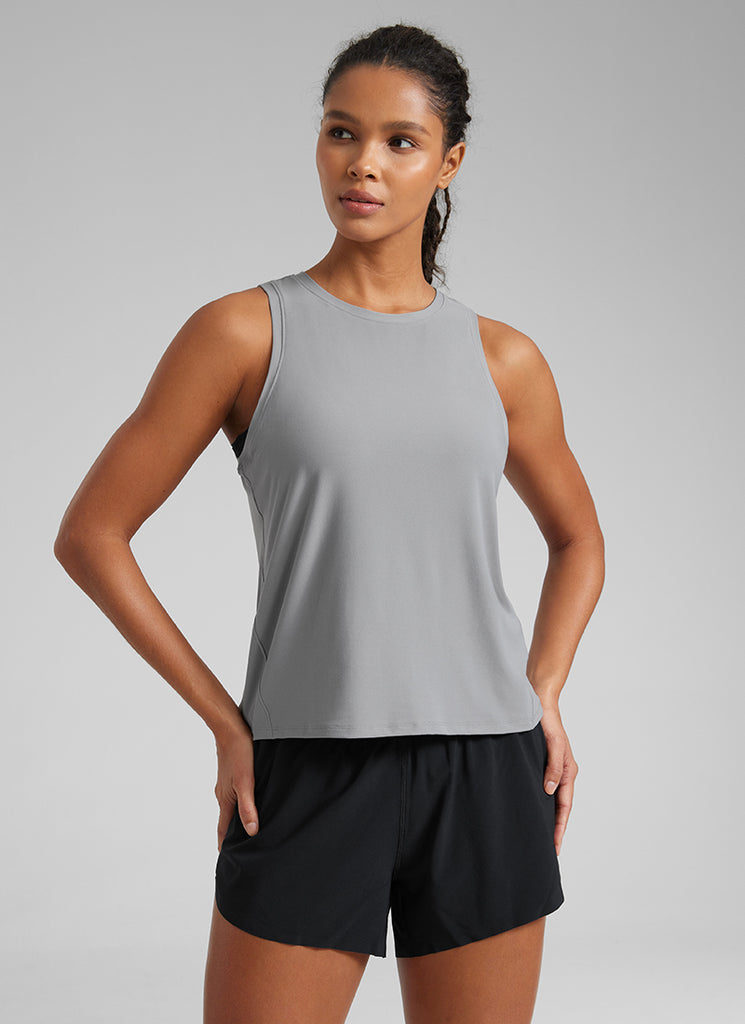 CRZ YOGA Women's Lightweight Workout Loose Fit Athletic Tank Crew Neck White