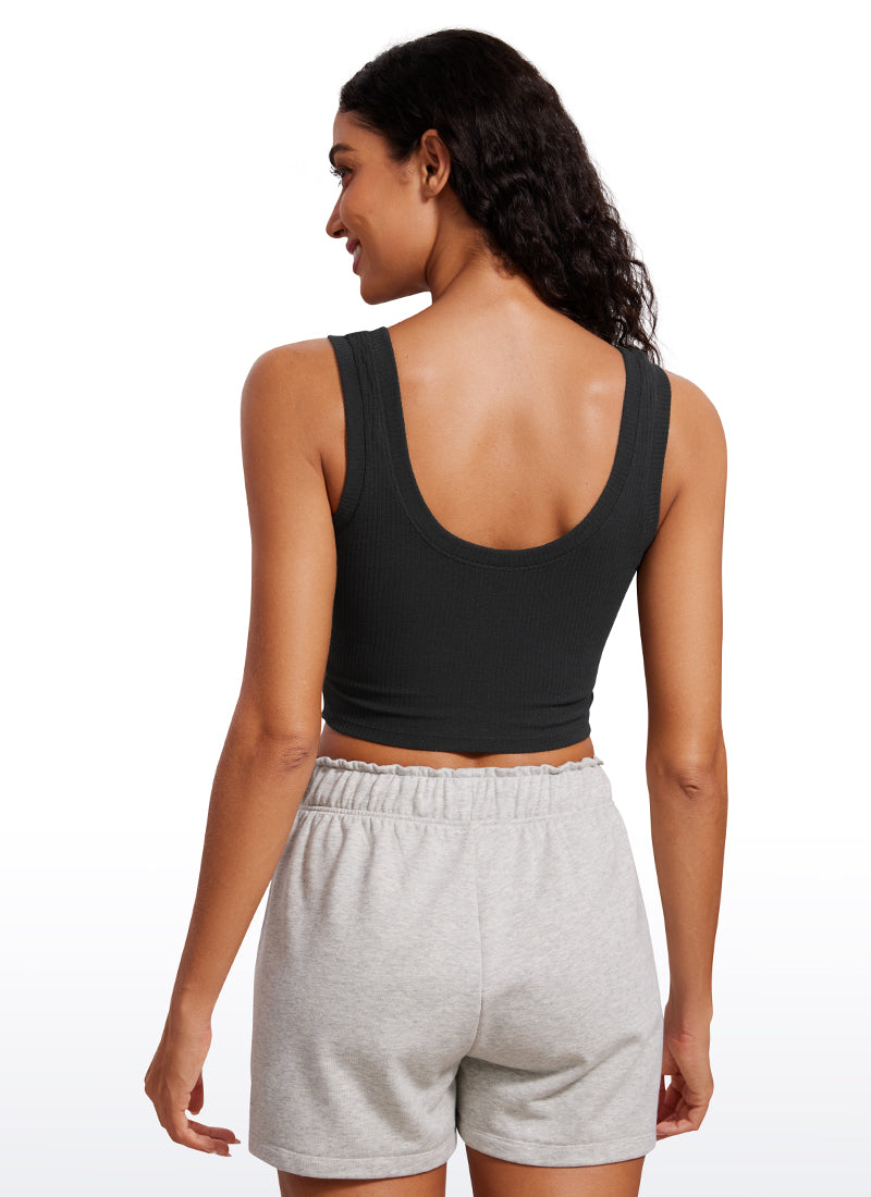 CRZ YOGA Women's Yoga Tight Fit Ribbed Tank Scoop Neck Cropped Length Black